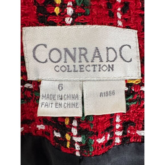Conrad C Collection Womens Red Plaid Tweed Blazer Jacket Size 6 Silk Blend - Picture 5 of 16